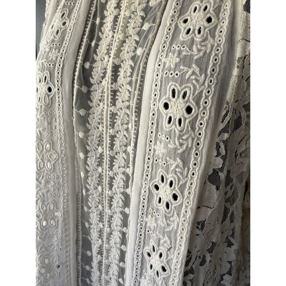 SUNDANCE Anthropologie M Lace Sheer Tunic Top Cream Boho Chic Cottagecore Retro - Picture 3 of 10